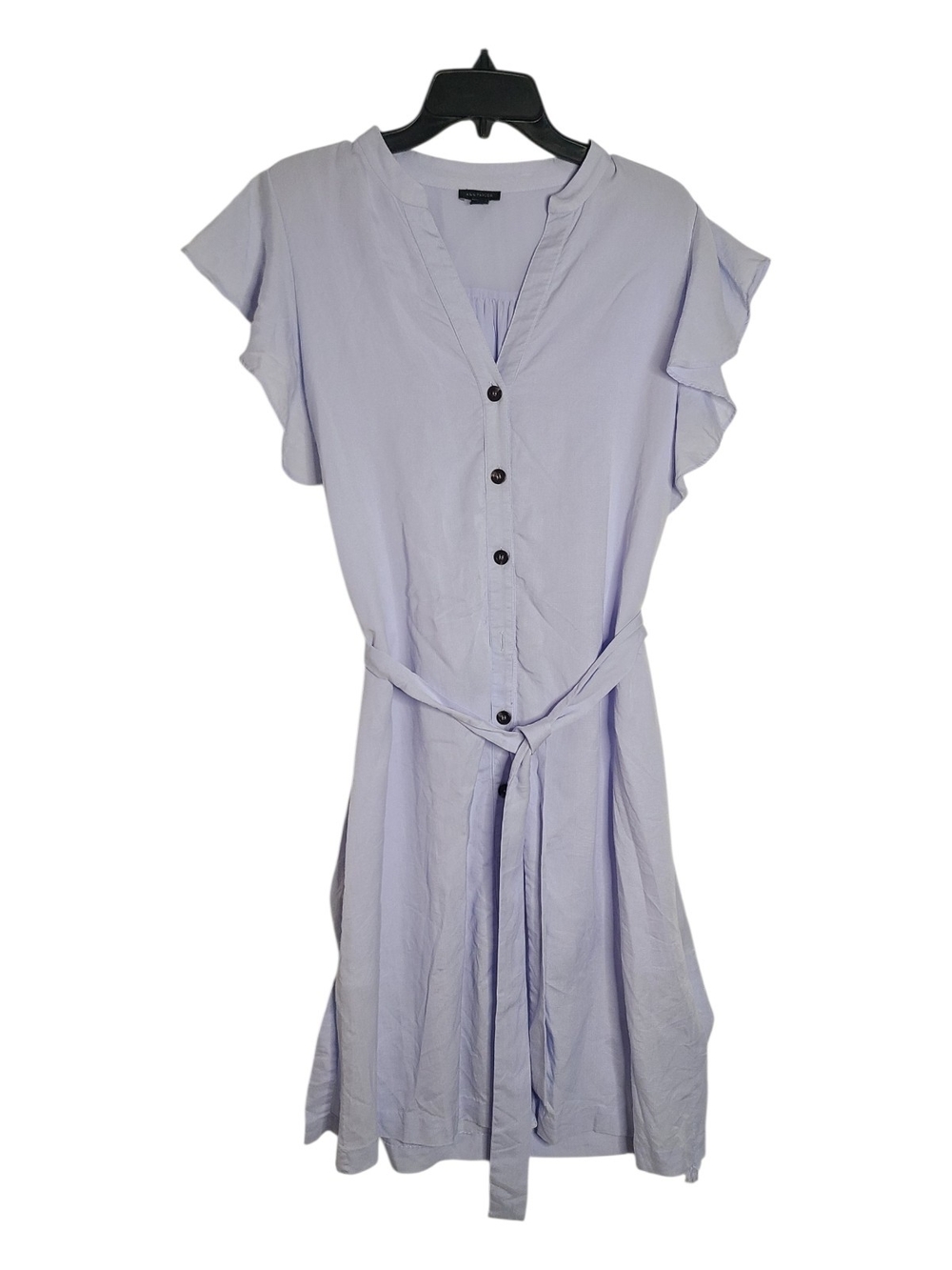 Ann Taylor Light Lavender Lyocell Ruffle Sleeve Button Front Belted Dress M